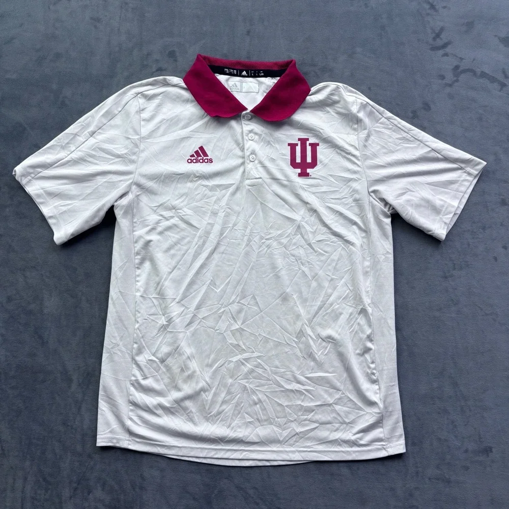 Adidas Indiana University Hoosiers Polo Shirt Mens Large White Red Climalite IU